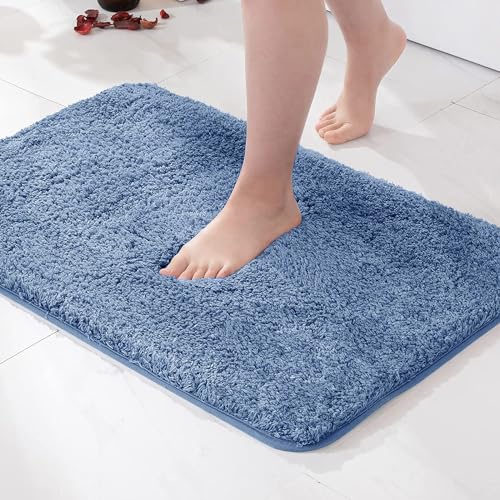 Blue Bathroom Rugs Soft Small Microfiber Bath Mat 16x24 Inch
