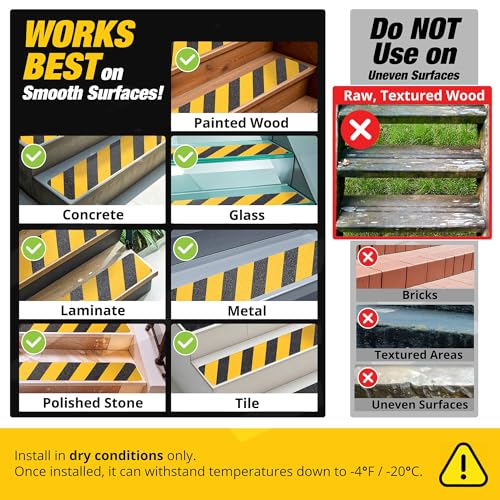 Black and Yellow Non Slip Strips for Steps 30" x 6" 15 (15 Count)