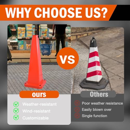 6 Pack 36 Inch Solid Orange Traffic Cone