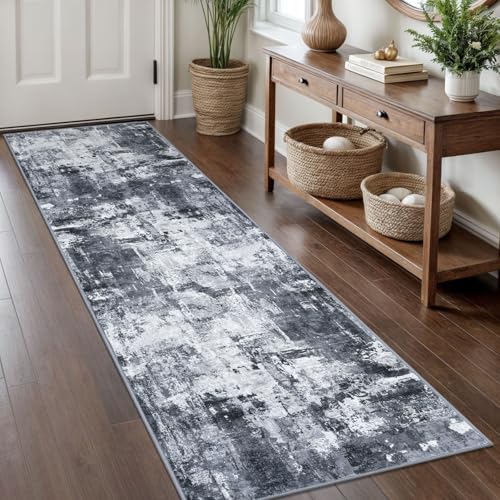 Modern Abstract Rug Runner for Hallway 2x8 Grey