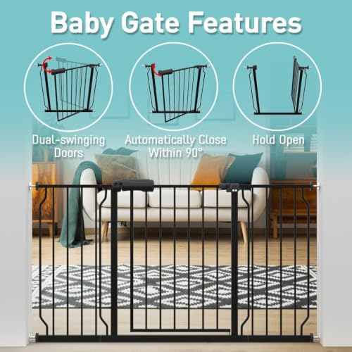 57.48 62.20" Extra Wide Baby Gate Pressure Mounted 30" Tall Black