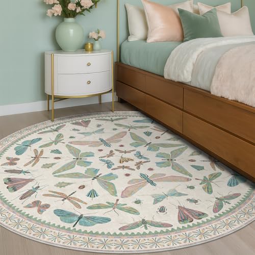 Green and Blue Insect 6ft Round Soft Rugs for Nursery (36 Sq Ft)