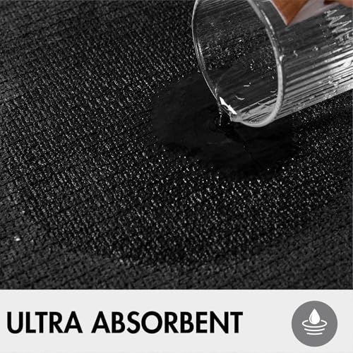 Set of 2 U Shaped Toilet Bathroom Rug and Mat Black 17"x27"+20"x24"
