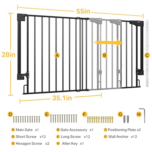35.1 55" No Bottom Bar Baby Gate for Stairs