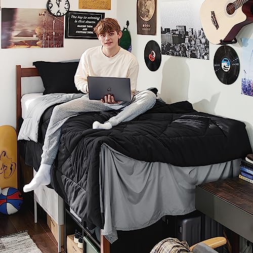 Twin XL Bed in a Bag Reversible 5 Pieces Black