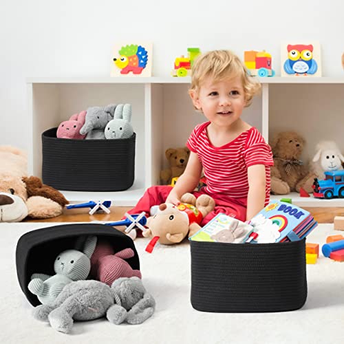 Woven Cotton Rope Storage Baskets 15x10x9.3" 3 Pack Black