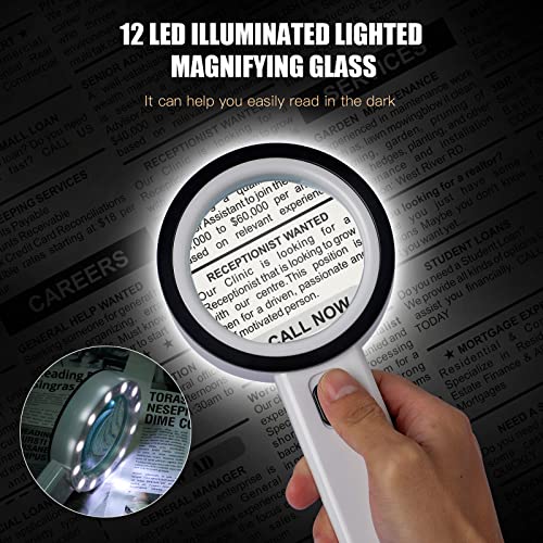 30X Handheld Magnifying Glass with Light for Seniors