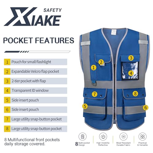 8 Pockets High Visibility Class 2 Reflective Safety Vest for Men & Women Meets ANSI Standards