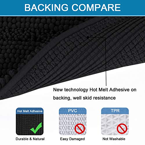 Bath Rugs for Bathroom Non Slip Bath Mats Extra Thick Chenille Striped Bath Rug Runners 47" x 17" Absorbent Fluffy Soft Shaggy Mats Dry Fast Plush Area Carpet for Bath Room