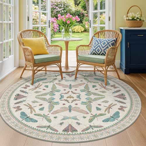 Green and Blue Insect 6ft Round Soft Rugs for Nursery (36 Sq Ft)