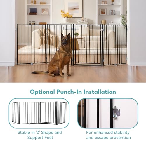 Freestanding Dog Gate with Door for Indoor & Outdoor