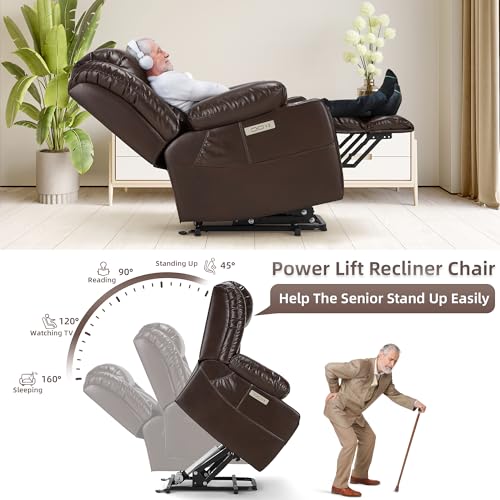 Large Power Lift Recliner Leather Chair Sofa with Massage & Heat