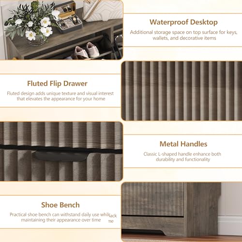 Shoe Cabinet Storage for Entryway with 6 Flip Drawers