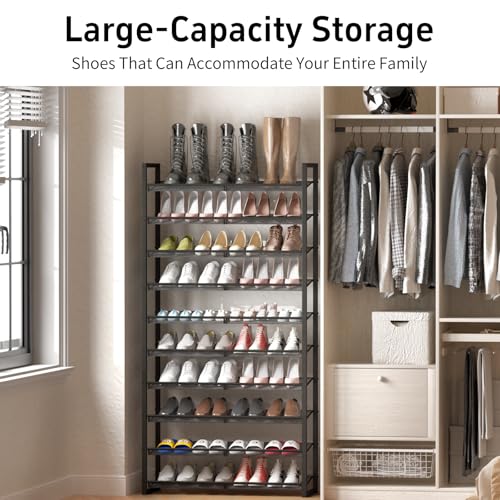 Shoe Rack, 10-Tier Metal Shoe Organizer, Tall Shoe Rack for Closet,entryway,Garage, with Adjustable Flat or Angled Shelves, 42-50 Pairs,Shoes that can accommodate The Whole Family. (10 Count)