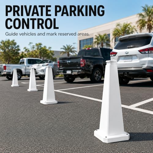 6 Pack 36" Bright White Traffic Safety Cones with Weighted Base
