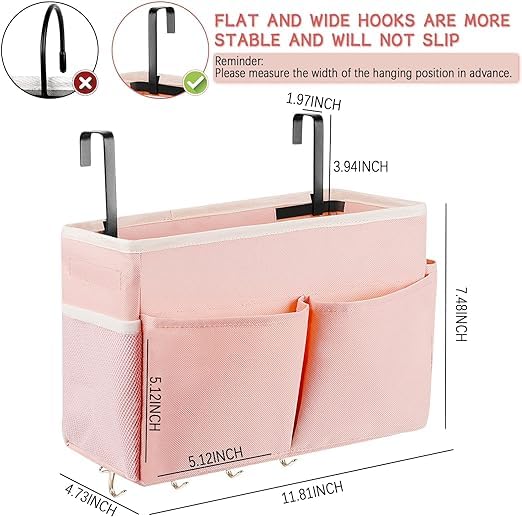 Bedside Caddy Organizer 5 Pockets 4 Hooks Bunk Bed 2Pack Pink (2 Count)