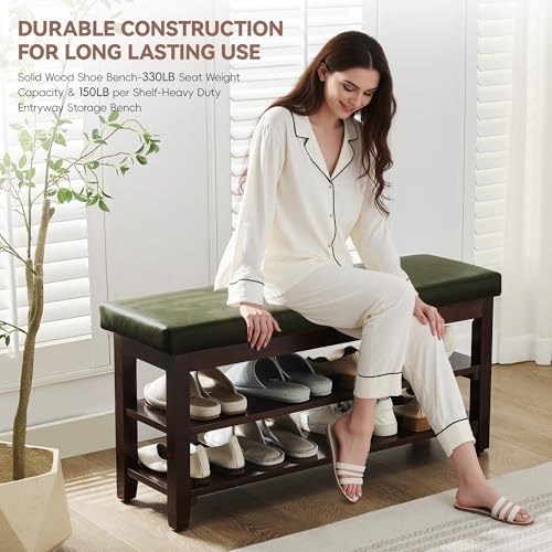 40" Shoe Bench with Leather Cushion