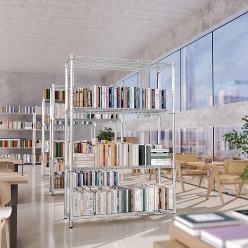 3400 LBS Garage Shelving Wide Storage Shelves 4 Tier Metal Shelves Heavy Duty Adjustable Utility Shelf Rack Chrome 17.7" D x 59.1" W x 70.4" H (4 Count)