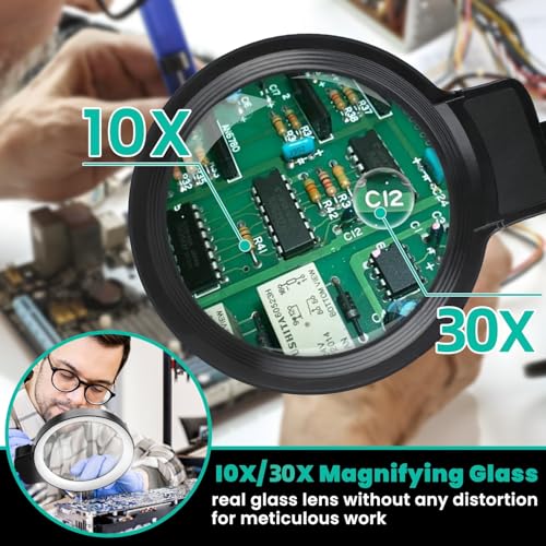 10X 30X Magnifying Glass with Light and Stand