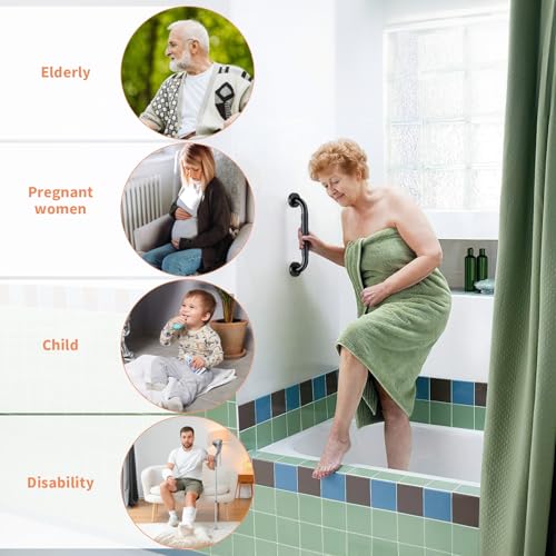12 Inch Black Bathroom Shower Grab Bar with Anti Slip Rubber Grip