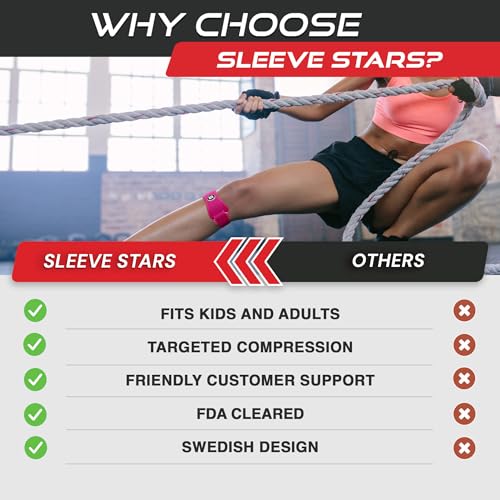 Sleeve Stars Swedish Brand Patellar Tendon Support Strap for Women & Men Effective Osgood Schlatter Knee Brace Youth & Kids Knee Brace with 3 Adjustable Length fits 12"