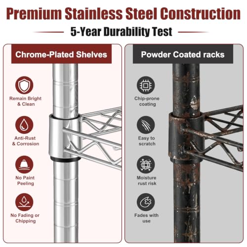 4 Tier NSF Steel 55.5" Wx24 Dx76 H Wire Shelving 2400lbs (6 Count)