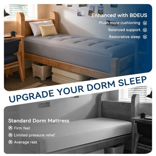 Dual Layer 5 Inch Memory Foam Mattress Topper Twin XL Size for Dorm Room