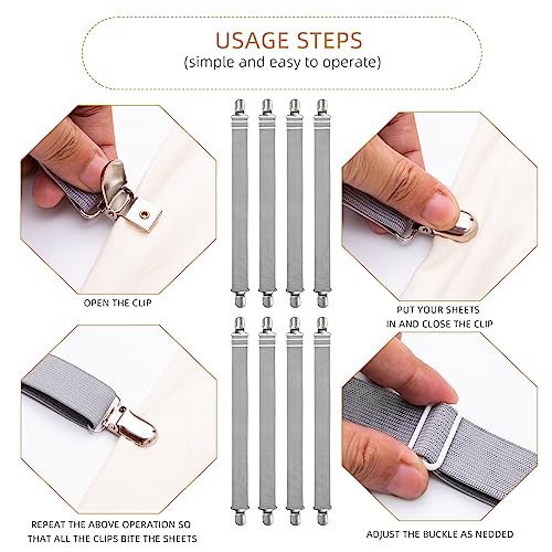 8Pcs Adjustable Bed Sheet Straps Clips
