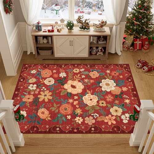 3x5 Area Rug Floral Washable Rug for Bedroom Non Slip (15 Sq Ft)