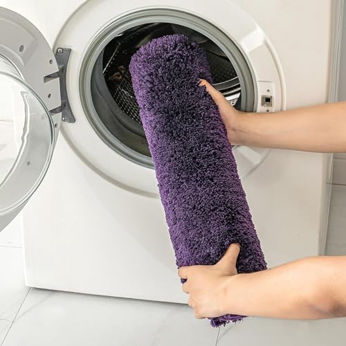 Dark Purple Bathroom Runner Rugs Soft Microfiber Bath Mat 16x48 Inch