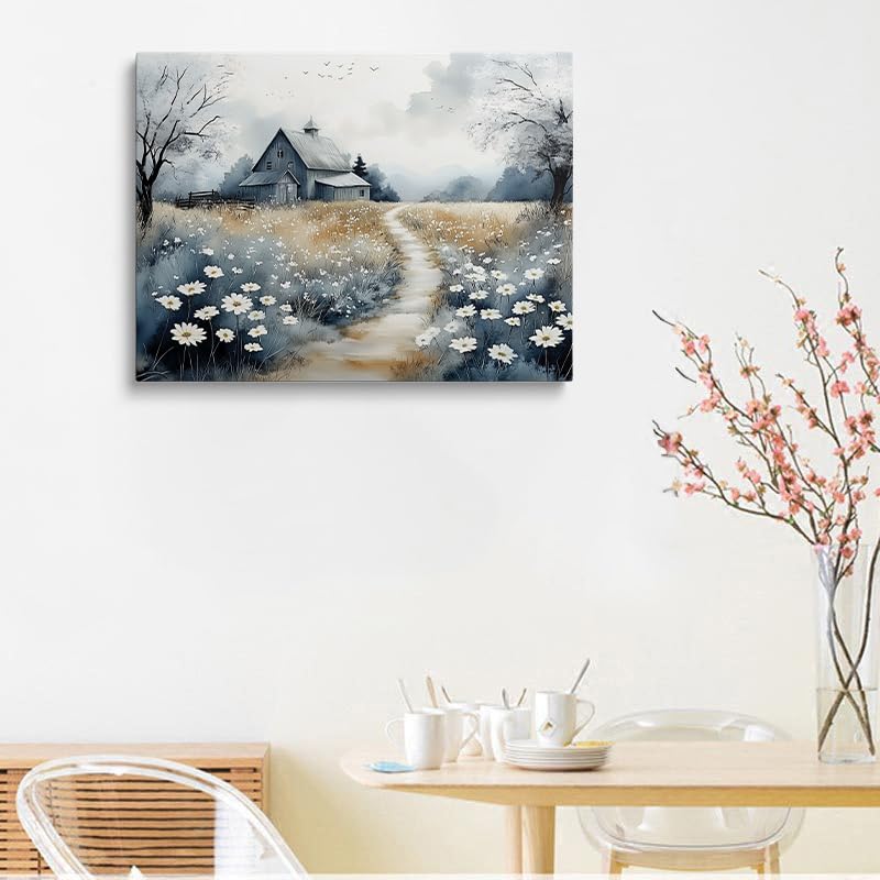 Framed Vintage Print French Country Farmhouse Floral Nature Picture Wall Decor Gift Retro Poster Rustic Painting Bird and Tree Flower Canvas Wall Art Painting for Living Room Bathroom