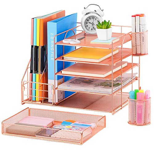 Rose Gold Desk Organizer with File Holder