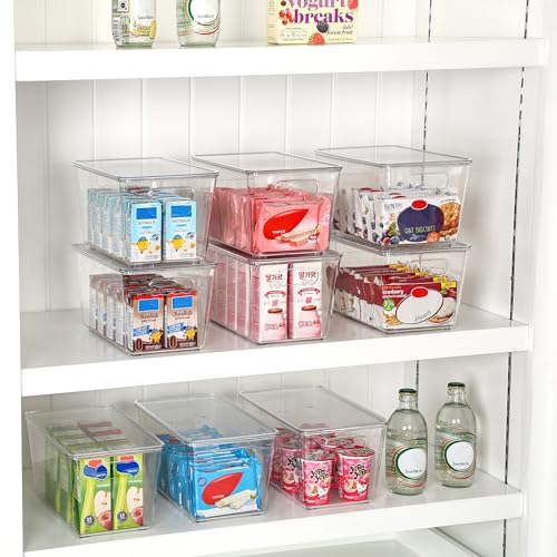 12 Pack Clear Stackable Storage Bins with Lids and Handles (12 Count)