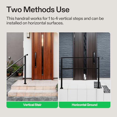 4 Step Stair Handrail 54"x36" Wrought Iron with Curved Ends Black