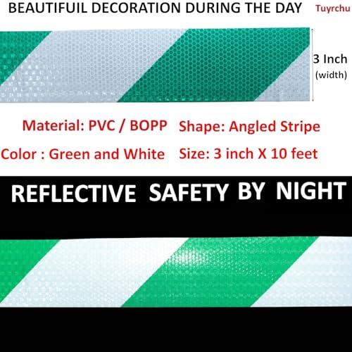 Green and White Reflective Tape Outdoor Waterproof 3 inch X 10 feet