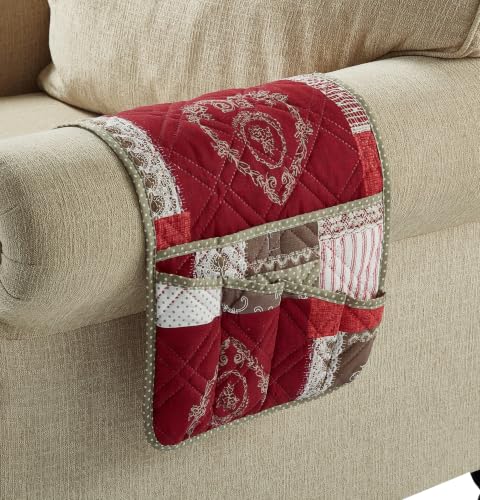 Burgundy Toile Floral Couch Armrest Cover