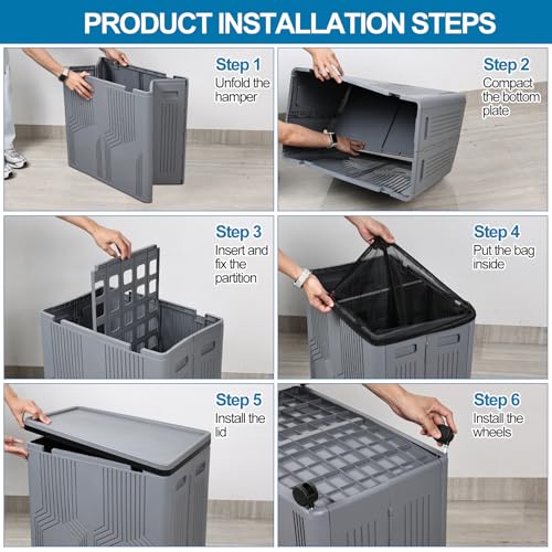 130 L Foldable Plastic Double Laundry Hamper with Wheels