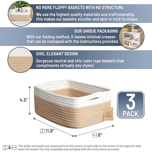 11.8"x8"x4.5” Storage Baskets for Shelves 3 Pack (3 Count)