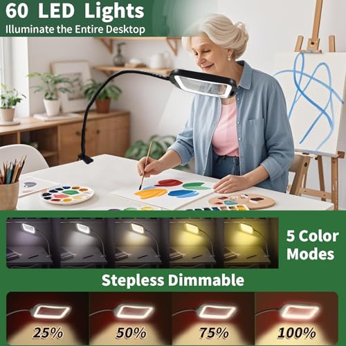 10X 30X Extra Large Magnifying Glass with Light and Stand