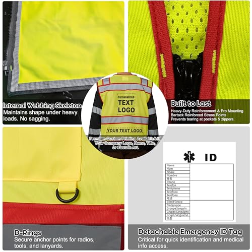 4XL 5XL Yellow Red Event Staff Vest ID Pocket Mesh Back Trim