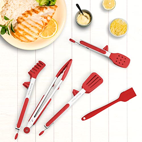 5 Pack Kitchen Tongs for Cooking with Silicone Tip
