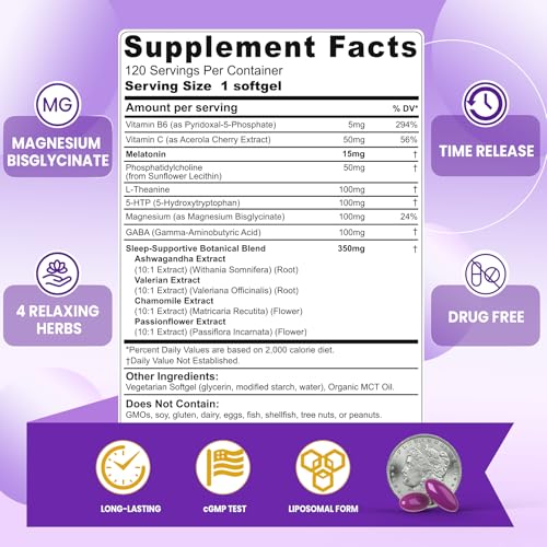 Liposomal Extended Release Melatonin 30mg Sleep Aids Supplement Pills 240ct (240 Count)
