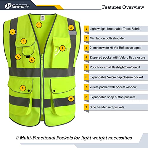Safety Vest for Men Women Reflective Hi Vis JK150 Yellow XL