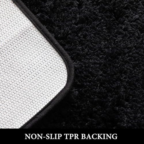 Black Bathroom Runner Rugs Soft Microfiber Bath Mat 16x48 Inch (5.3312 Sq Ft)
