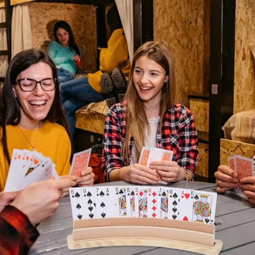Curved Wooden Playing Card Holder Card Tray Display Rack for Games Double Row Base Stand 13.97 in Keeps Hands Free for Easy Play