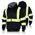 Men's High Visibility Safety ANSI Class 3 Lined Fleece Hoodie Sweatshirt with Black Bottom Jumper Workwear for Men