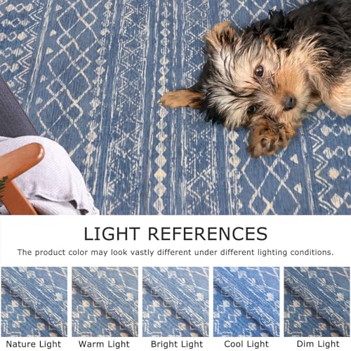 2x6 Washable Runners for Hallways Blue Beige Moroccan Boho