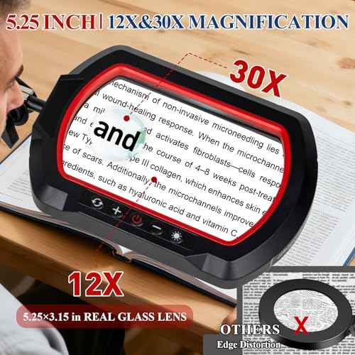 12X 30X Square Magnifying Glass with Light and Clamp