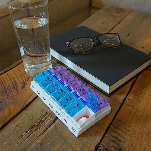 Weekly (7-Day) AM/PM Pill Organizer, Large Case, Blue/Purple