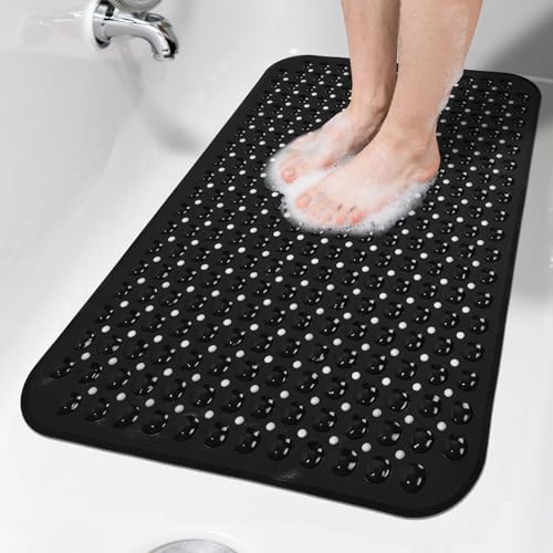Non Slip Bathtub Mat Bath Shower Mat Black 17"x30" Standard Size